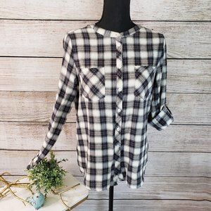 SOAKED COLLARLESS BLACK/CREAM FLANNEL SHIRT-SMALL